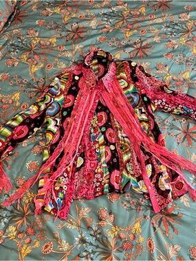 Violet & Claire Multicolor Floral Stripe Blouse with Pink Accents